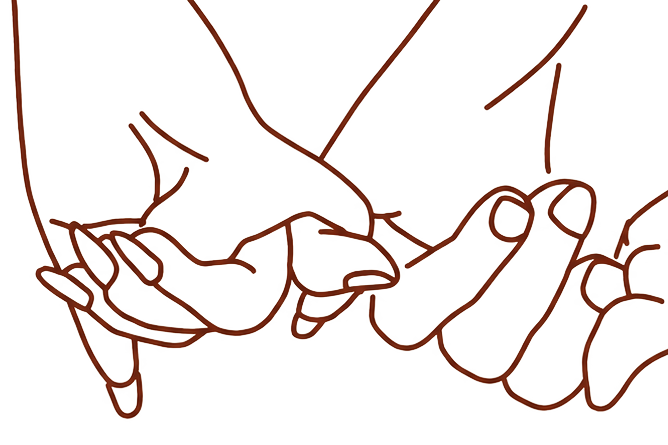 Line illustration of two hands entwined